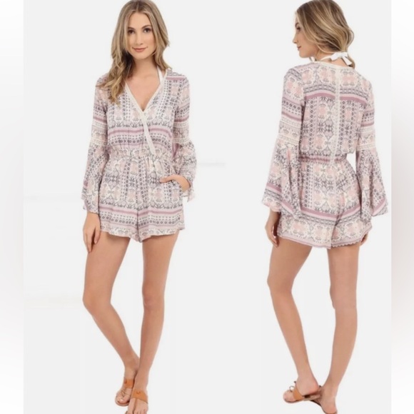 L*Space Lovestruck Rimini Romper Bell Sleeve in Cream Multi Size Large - Picture 13 of 13